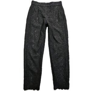 J Crew Formal Dress Pants Women 00 Black Lace Overlay Elastic Waist Crop Ankle